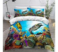 Juego de Ropa de Cama de Animales Marinos 3D, delfín, pez Tropical, Coral, Funda nórdica Vida Marina, Funda nórdica Mundo Submarino Azul para niños(B, 135 x 200 cm)