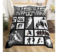 Juego de ropa de cama de baloncesto para niños, juego de cama King Basketball Competition Games Kids Duvet Cover Set de ropa de cama con temática deportiva Geométrica Black Decor Bedroom Collection 3