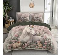 Juego De Ropa De Cama De Bosque del Caballo Blanco 135x200cm, Suave Juego De Cama De Animales del Bosque De Cuentos De Hadas para Adultos Familias, Decoración del Dormitorio Y 1 Fundas de Almohada