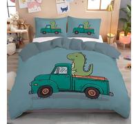 Juego De Ropa De Cama De Camión Dinosaurio Impresión 3D,Juego De Ropa De Cama De Ilustración Minimalista 3 Piezas,Juego De Funda De Edredón De Microfibra con Cremallera 260X220Cm Verde