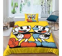 Juego De Ropa De Cama De Cuphead De para Niños, Juego De Funda De Edredón Single（135x200cm）, De Decoración De La Habitación Nórdicas, Tema Cuphead Single（135x200cm）