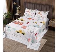 Juego de ropa de cama de dibujos animados para niños, tamaño M, autobús, bicicleta, avión, árbol, estampado, cubrecama para niñas, adolescentes, lindos leones, tigres, perros, animales, suave, juego