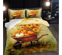 Juego de Ropa de Cama de Estilo Pastoral otoñal: una acogedora combinación de Calabazas y Girasoles, un Juego de Tres Piezas Suave y cómodo con Estampado (155x210cm*1/70x70cm*2)
