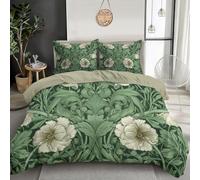 Juego De Ropa De Cama De Flores Y Hojas Verdes Impresión 3D,Juego De Ropa De Cama De Planta De William Morris 3 Piezas,Juego De Funda De Edredón De Microfibra con Cremallera 220X240Cm Verde Y Blanco
