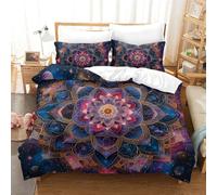 Juego De Ropa De Cama De Funda Nórdica Flores de Mandala 3 Piezas Impresión 3D con Fundas De Almohada,Microfibra Suave Edredon con Cremallera para Niños Y Niñas King（220x240cm）