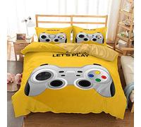 Juego de Ropa de Cama de Gamer Gamepad,Funda Nórdica in Microfibra de Controlador de Videojuegos Creativa Impresión 3D para Niño Adolescentes Chico (Amarillo, 180x220cm)