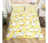 Juego de ropa de cama de ganso de dibujos animados tamaño S, hermoso pato divertido boceto amarillo edredón juego de cubierta para niños niñas, linda granja ganado animales ropa de cama edredón juego