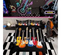 Juego de Ropa de Cama de Guitarra temática de música Rock niños,Adultos,Colorido patrón Musical Funda de edredón de Estilo Hip Hop a Rayas 2 Unidades de Individual