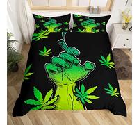 Juego de Ropa de Cama de Hojas de Marihuana para niñas y niños con Hojas de Marihuana, Funda de edredón de Hojas de Canna unda de edredón Verde Naturaleza botánica, Funda de edredón tamaño King