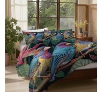 Juego De Ropa De Cama De Loro Rama 135x200cm, Juego De Ropa De Animal De La Selva Tropical, Microfibra Estampada 3D Suave Y Confortable con 1 Fundas de Almohada, Verde