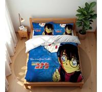 Juego De Ropa De Cama De Lujo Estilo Hotel Detective Conan 3 Piezas Funda Nórdica De Algodón Suave para Todas Las Estaciones (Conan 01,150x200cm-Cama 90)