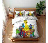 Juego De Ropa De Cama De Lujo Transpirable De Barrio Sésamo 210 Hilos Algodón Suave Fresco para Verano Cálido para Invierno Cómodo Y Antiácaros (SS 04,180x220cm-Cama 105/120)