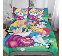 Juego De Ropa De Cama De Microfibra 3D, Funda Nórdica Alicia en el País de Las Maravillas, Juego De Funda De Edredón Alice De Cremallera Oculta Double（200x200cm）