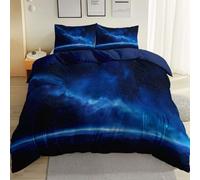 Juego de ropa de cama de microfibra, color azul, transpirable, reversible, diseño de cielo estrellado y tierra cósmica, espacio espacial, 3 piezas, con cremallera, 220 x 240 cm, lavable a máquina