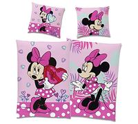 Juego de ropa de cama de Minnie Mouse, reversible, diseño de corazón, 135 x 200 cm + 80 x 80 cm, 100% algodón, linón de calidad, con cremallera YKK, renforcé Minnie Mouse, Disney Mickey Sweet Love,