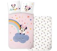 Juego de ropa de cama de Minnie Mouse, tamaño individual, funda de edredón de 140 x 200 cm y funda de almohada de 60 x 65 cm, 100 % algodón, ropa de cama suave y transpirable, bonita decoración de