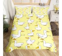 Juego de ropa de cama de pato de dibujos animados tamaño S, hermoso ganso divertido boceto amarillo edredón juego de cubierta para niños niñas, linda granja ganado animales ropa de cama edredón juego