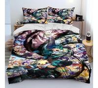 Juego de ropa de cama de personajes de anime, 155 x 220, funda nórdica y funda de almohada de 80 x 80 cm, microfibra con cremallera, regalo para niños (F, V, 180 x 210 cm + 80 x 80 cm)
