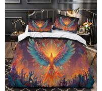 Juego De Ropa De Cama De Phoenix Rising from Flames, Mandala and Tribal Patterns Impresión 3D,Funda Nórdica 3 Piezas,con Cremallera Microfibra para Niñas Y Niños Super King（260x220cm）