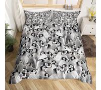 Juego de Ropa de Cama de pingüino para niños, Lindo Juego de Funda de edredón de Animales Polares para niños y niñas, Funda de edredón de pingüinos 3D, Transpirable, Color Blanco y Negro, Ropa de CAM