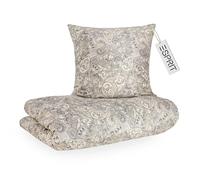 Juego de ropa de cama de satén Esprit 155x220 algodón gris - Funda nórdica de Boho Paisley + Funda de almohada 80x80 cm - Juego de ropa de cama de lujo de 2 piezas en calidad hotelera con cremallera