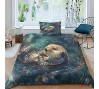 Juego De Ropa De Cama De Sea Otters Float in The Colorful Water Ripples Impresión 3D,Funda Nórdica 3 Piezas,con Cremallera Microfibra para Niñas Y Niños Single（135x200cm）
