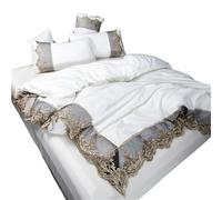 Juego de Ropa de Cama de Seda Juego de Cama Cuatro Piezas Estilo Princesa con Encaje Grande, Falda Seda Lavada Hielo y cubrecama Blanco(Color 1,2.0m Four Piece Set)