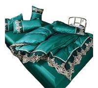 Juego de Ropa de Cama de Seda Juego de Cama Cuatro Piezas Estilo Princesa con Encaje Grande, Falda Seda Lavada Hielo y cubrecama Blanco(Color 4,1.5m Four Piece Set)