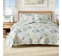 Juego de Ropa de Cama de tamaño Individual, Colcha Costera de Verano con Funda, Juego de Colcha Reversible de 2 Piezas para Todas Las Estaciones, Colcha Ligera náutica, colección Seaside, pez Azul