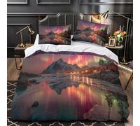 Juego De Ropa De Cama De The Auroras Boreales Cast Green and Purple Shadows on The Ice Impresión 3D,Funda Nórdica 3 Piezas,con Cremallera Microfibra para Niñas Y Niños Super King（260x220cm）