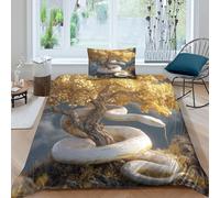 Juego De Ropa De Cama De White Snake Surrounds The Ancient Golden Tree Impresión 3D,Funda Nórdica 3 Piezas,con Cremallera Microfibra para Niñas Y Niños Single（135x200cm）