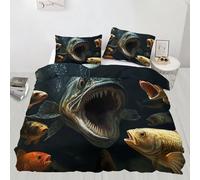 Juego de ropa de cama doble con diseño de peces, piraña con 2 fundas de almohada, animales subacuáticos, lavable a máquina, lazos en las esquinas, decoración moderna para dormitorio (200 x 200 cm)