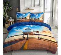 Juego de ropa de cama doble moderno diseño aeronáutico, transpirable, juego de ropa de cama azul rey con 2 fundas de almohada, funda de edredón de microfibra con cremallera oculta