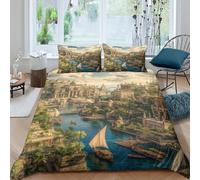 Juego De Ropa De Cama El Río Nilo, Los Pulmones Verdes de Egipto,impresión 3D Funda De Edredón,Funda Nórdica 3 Piezas,con Funda De Almohada para Niñas Y Niños Single（135x200cm）