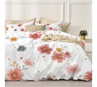 Juego De Ropa De Cama Flores De Lunares 3 Piezas, Flores Sencillas De Acuarela Nórdico Funda De Edredón Y 2 Fundas de Almohada Respirable Cremallera Diseño (Naranja, 260x240cm)