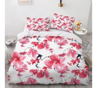 Juego de Ropa de Cama Flores y Aves Japonesas 3 Piezas Rosa Funda Nórdica para Cama de 135 y 150 cm Suave Microfibra Funda de Edredón 220x240 cm y 2 Fundas de Almohada 50x75 cm n.1570