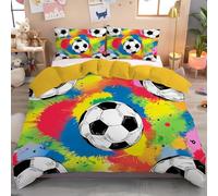 Juego de Ropa de Cama Fútbol De Grafiti Funda Nórdica Reversible Juego de Edredón Partido De Fútbol Suave y Transpirable Fácil Cuidado con Funda de Almohada, 200x200cm, Multicolor