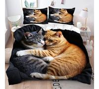 Juego de Ropa de Cama Gatos Amarillos 3 Piezas Gatos Adorables Funda Nórdica para Cama de 105 cm Juvenil Suave Microfibra Funda de Edredón 200x200 cm y 2 Fundas de Almohada 50x75 cm n.1935