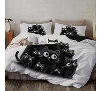 Juego De Ropa De Cama Gatos Negros Apilados Juntos 260x240cm, 3 Piezas Suave Y Transpirable Animales Divertidos Y Peculiares Juego De Fundas De Edredón Incluye 1 Funda Nórdica Y 2 Fundas de Almohada
