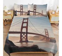 Juego de Ropa de Cama Golden Gate San Francisco 3 Piezas Arquitectónico Funda Nórdica para Cama de 180 cm Suave Microfibra Funda de Edredón 240x260 cm y 2 Fundas de Almohada 50 x 75 cm c.239