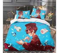 Juego de ropa de cama Hanako-Kun con funda de edredón y funda de almohada de microfibra de anime Yugi Amane/Yahiro Nene con estampado 3D de tres piezas (135 x 200 cm)