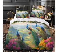 Juego De Ropa De Cama Hermoso Pavo Real Standing on The Branch Funda Nórdica,con Funda De Almohada, Impresión 3D,Microfibra,para Niñas Y Niños Super King（260x220cm）