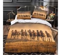 Juego De Ropa De Cama Horses Are Running on The Grassland in Golden Light Funda Nórdica Y Fundas De Almohada Impresión 3D, para Niños Y Adultos Y Adolescentes Super King（260x220cm）