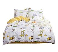 Juego de ropa de cama infantil, Animal Patrón, funda de edredón + fundas de almohada, 100% algodón (Blanco/animal, 2 Pièces Cama 80/90-150 x 220 cm)