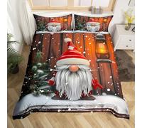 Juego de ropa de cama infantil con diseño de gnomo navideño, funda de edredón para niñas, niños y adolescentes, funda de edredón vintage de Navidad, funda de edredón de Papá Noel, 3 piezas con 2