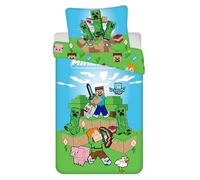 Minecraft Juego completo de ropa de cama infantil de dos caras, funda nórdica de 140 x 200 cm, funda de almohada de 70 x 90 cm, con cremallera, de algodón 100 %, certificado Öko-Tex Standard 100, para