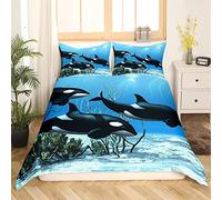 Juego de ropa de cama Killer Whale Orcinus Orcas funda de edredón The Underwater World Medusas, juego de funda de edredón para niños y niñas, animales marinos profundos, funda de edredón de 2 piezas