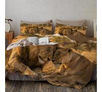 Juego De Ropa De Cama León Africano Amor 260x240cm, Funda Nórdica con Romance Realismo Animal, Decoración Transpirable, Ropa De Cama Marrón Suave Y Transpirable - Fundas De Almohada Incluidas