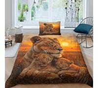 Juego De Ropa De Cama Leona acurrucada con su Cachorro,impresión 3D Sabana Solset Funda De Edredón,Funda Nórdica 3 Piezas,Microfibra,con Funda De Almohada para Niñas Y Niños Single（135x200cm）