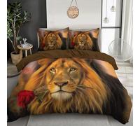 Juego De Ropa De Cama Marrón León Rosa,220X240Cm Efecto 3D Impresión Diseño,Dormitorio Microfibra De Pintura Al Óleo De Animales,con Estampado,Funda Nórdica con Cremallera